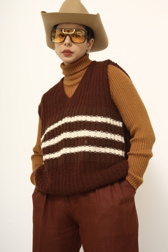 Colete marrom listras creme tricot - comprar online