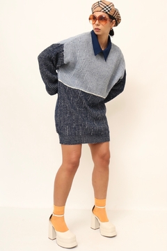 Maxi tricot vestido azul com azul vintage - loja online