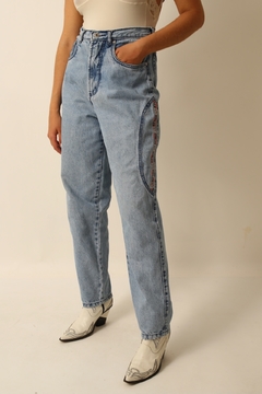 calça jeans cintura mega alta recorte lateral