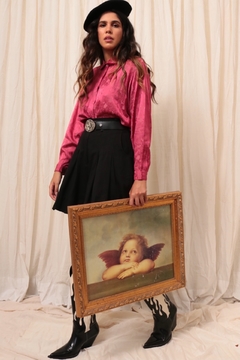 Camisa rosa acetinada ombreira vintage - comprar online