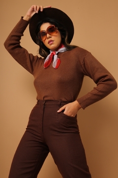 Blusa tricot marrom macia vintage - loja online