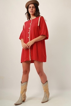 Vestido poa vermelho com bege vintage