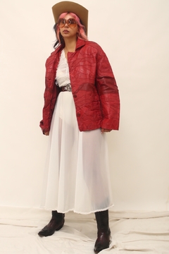 Jaqueta couro vermelha recortes forrada - comprar online