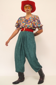 Cropped floral vintage manga bufante - comprar online