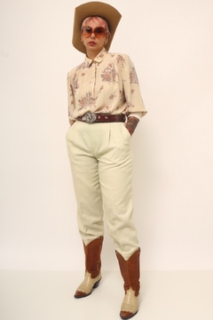 Calça cintura alta bege curta vintage - comprar online