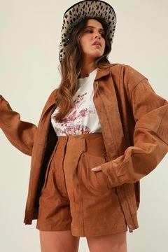 Jaqueta couro marrom western forrada - comprar online