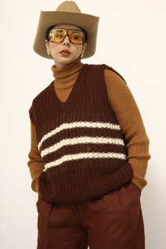 Colete marrom listras creme tricot na internet