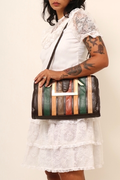Bolsa couro color recortes vintage alça mão - comprar online