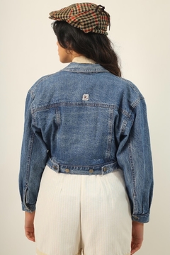 Jaqueta cropped jeans manga bufante - comprar online
