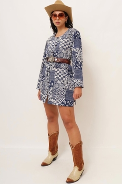 camisa azul estilo vestido estampada - loja online