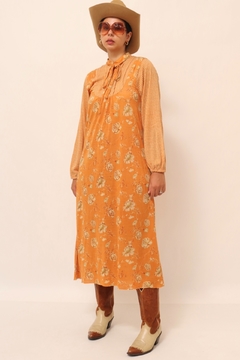 Vestido laranja floral gravata 70´s vintage - comprar online