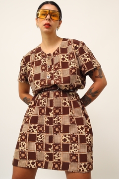 Vestido vaquinha estampa marrom vintage - comprar online