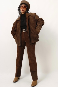 calça couro com malha marrom cintura alta - comprar online