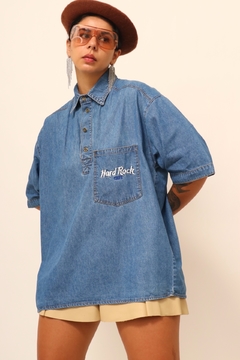camisa Hard Rock azul bordado vintage - Capichó Brechó