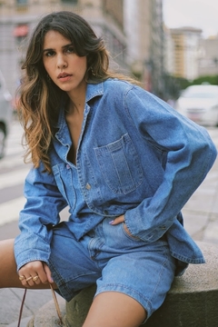 Camisa jeans grossa industrial azul vintage  