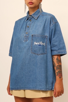 camisa Hard Rock azul bordado vintage - comprar online