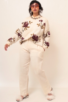 Pulover flores vintage tricot creme na internet