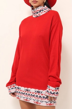 vestido vermelho barrado vintage - loja online