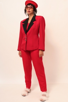 Blazer vermelho acinturado det preto - loja online