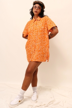 Camisa vestido laranja vintage estampa na internet