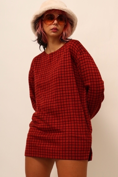 Blusa manga longa estilo tricot xadrez vermelho - Capichó Brechó