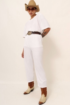 conjunto blusa + calca branco listras textura - loja online