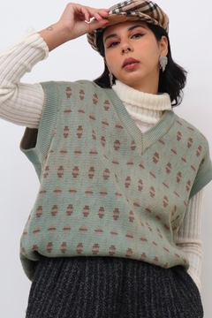 colete onça verde amplo tricot vintage - comprar online