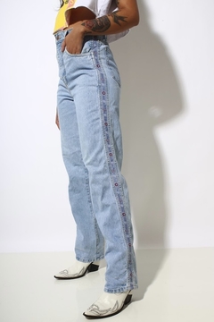 Calça jeans cintura alta vintage original det lateral