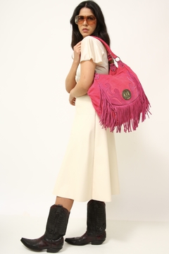 Maxi bolsa rosa camurça franjas em couro - comprar online
