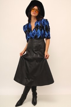Blusa paete azul e preto ombreira vintage - loja online