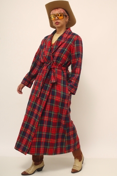 Casaco robe xadrez vermelho longo - loja online