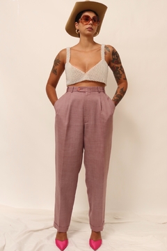 Calça roxa cintura mega alta 100% linho - comprar online