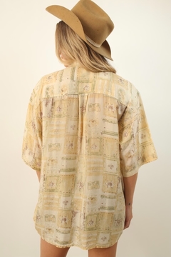 Camisa 100 % seda estampa vintage - loja online