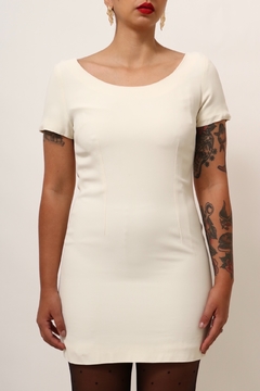 Vestido branco curto ombro vintage forrado - loja online