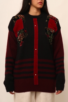 Pulover tricot recortes em veludo vintage na internet
