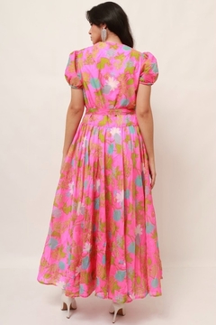 Vestido rosa neon amplo longo vintage forrado - comprar online