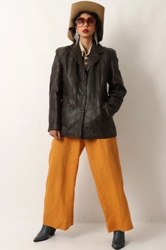 jaqueta couro marrom recortes vintage - loja online