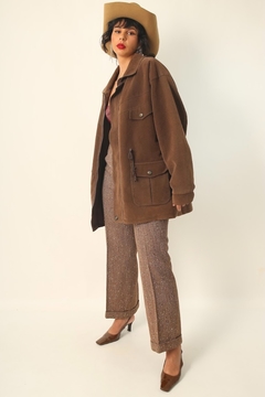 Jaqueta estilo parka suede marrom ampla - comprar online