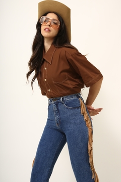 Camisa marrom vintage classica western - loja online
