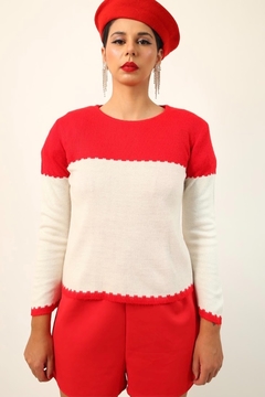 Blusa tricot bicolor vermelho com branco - loja online