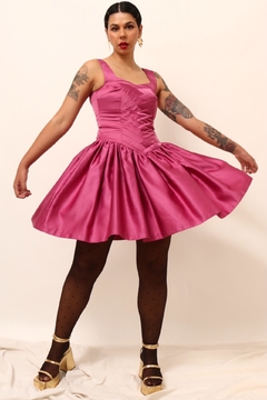 Vestido rosa rodado laço acetinado festa - loja online