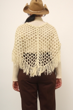 Poncho croche franja cru - loja online