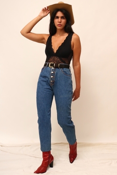 Calça jeans cintura alta botões vintage - comprar online