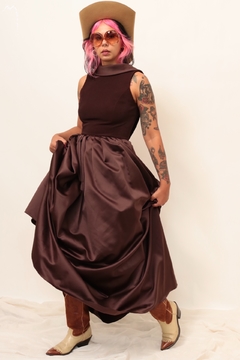 Imagem do Vestido marrom longo saia vintage recorte chic