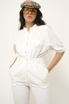 Camisa vintage branca bordado olympiadas - comprar online