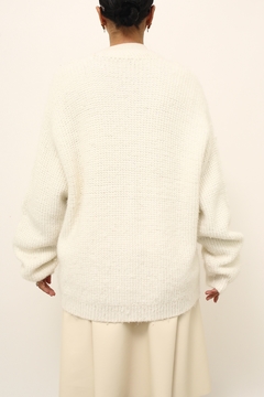 Maxi pulover branco gola V - loja online