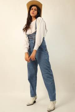 macacão jeans acinturado vintage 90’s - Capichó Brechó