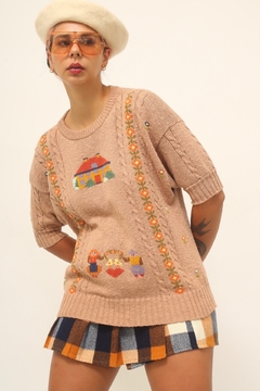 Pulover casinhas tricot camelo - loja online