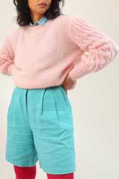 tricot manga bufante rosa textura - Capichó Brechó