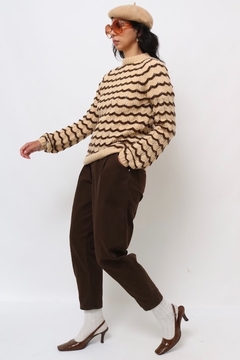 tricot bege com marrom listras 79’s - Capichó Brechó